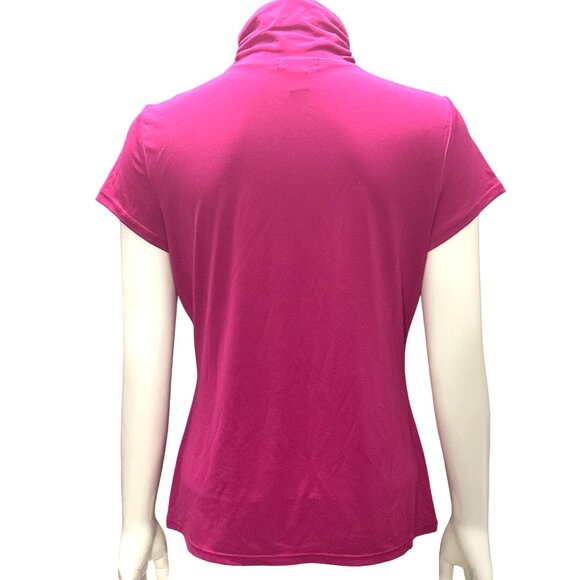 Alfani Petites PS Fuchsia Pink Mock Turtleneck Stretch Short Sleeve Top Citywear - Picture 8 of 12